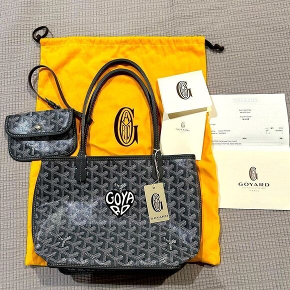 New Goyard Mini Anjou Canvas Leather Reversible Mini Tote Bag Grey White - Picture 1 of 15
